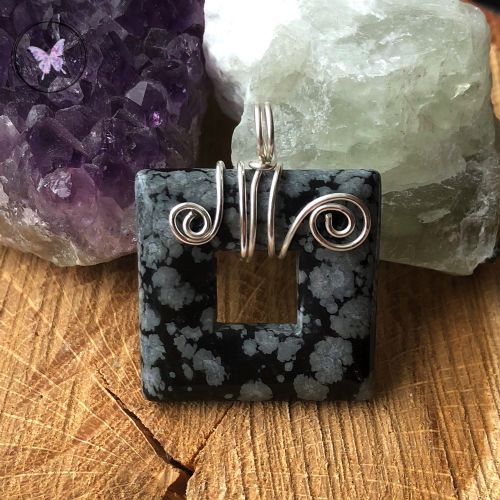 Snowflake Obsidian Square Donut Pendant